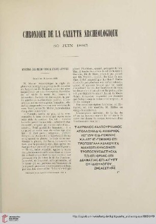 Chronique de la Gazette Archéologique