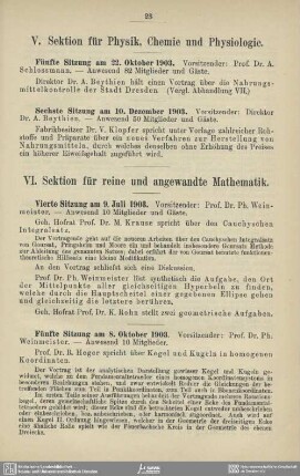 V. Section für Physik, Chemie und Physiologie