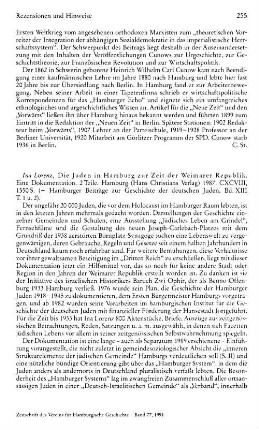 Lorenz, Ina :: Die Juden in Hamburg zur Zeit der Weimarer Republik, eine Dokumentation, 2 Teile, (Hamburger Beiträge zur Geschichte der deutschen Juden, Bd. 13). : Hamburg, Christians, 1987