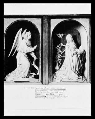 Altar des Jüngsten Gerichts — Altar im geschlossenen Zustand — Obere Mittelfelder: Die Verkündigung an Maria