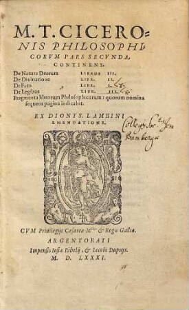 M. T. Ciceronis Philosophicorvm Librorvm Pars ..., 2. Philosophicorvm Pars ...