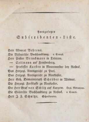 Fortgesetzte Subscribenten-Liste