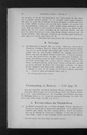 Versammlung zu Rostock. - 1443 Aug. 19.