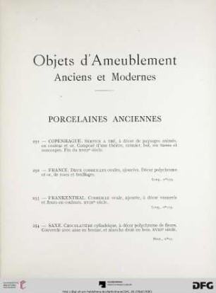 Objets d‘Ameublement anciens et modernes (Nr. 251-340)