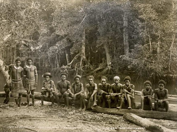 "Group of men at the Bulalaha River, S.W. Malaita"