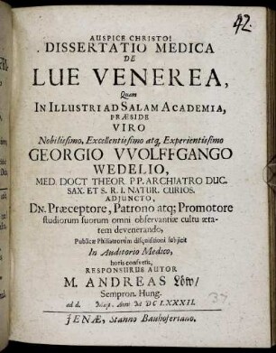 Dissertatio Medica De Lue Venerea