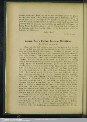 Johann Georg Ehrlich, Dresdens Wohlthäter