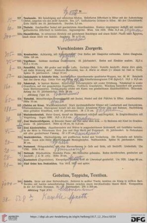 Gobelins, Teppiche, Textilien (Nr. 544-568a)