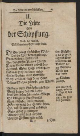 II. Die Lehre Bon [!] der Schöpffung