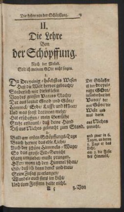 II. Die Lehre Bon [!] der Schöpffung