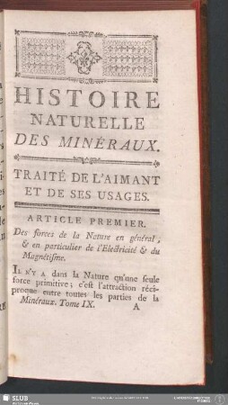 Article Premier. Des forces de la Nature en général, & en particulier de l'Electricité & du Magnétisme
