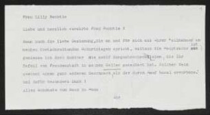 Brief von Gerhart Hauptmann an Lilly Bechtle