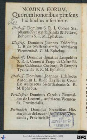 Nomina Eorum, Quorum honoribus praesens hic libellus inscribitur.