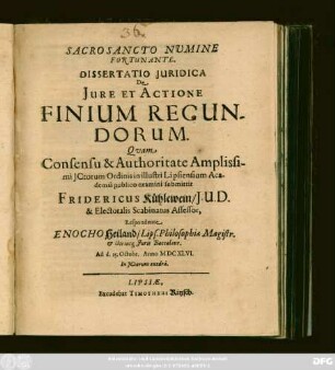 Dissertatio Iuridica De Iure Et Actione Finium Regundorum