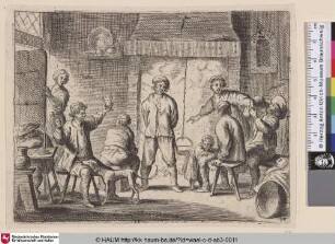 [Trinker in einem WIrtshaus nahe einer Feuerstelle; Drinkers at an inn near a fire-place]