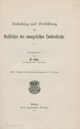 Anstellung und Vorbildung des Geistlichen der evangelischen Landeskirche