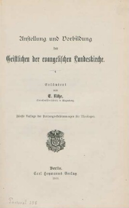 Anstellung und Vorbildung des Geistlichen der evangelischen Landeskirche