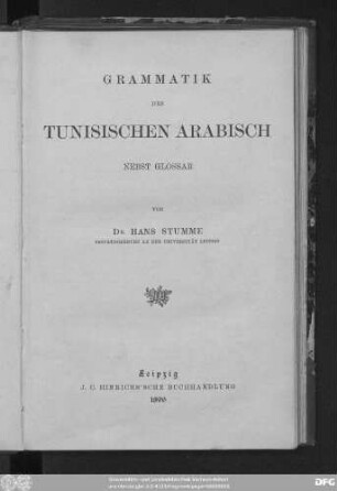 Grammatik des tunisischen Arabisch : nebst Glossar