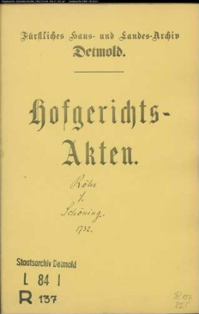 Röhe, Hans Henrich zu Tintrup gegen Hans Schöning zu Tintrup - Schuldforderung