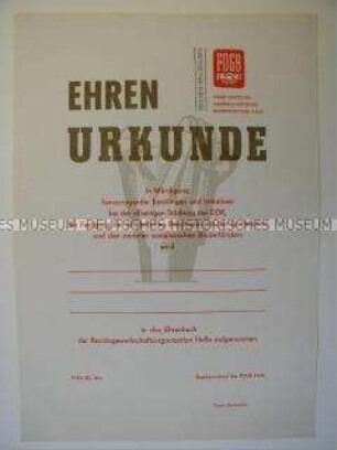 FDGB-Urkunde zur Aufnahme in das Ehrenbuch der Bezirksgewerkschaftsorganisation Halle (blanko)
