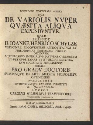 Dissertatio Inauguralis Medica Qua De Variolis Nuper Quæsita Aliqua Expenduntur
