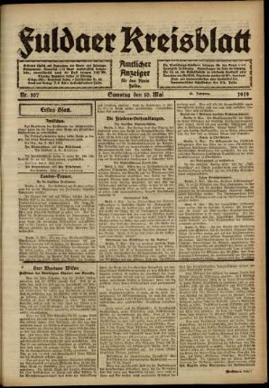 Erste Ausgabe vom Samstag, den 10. Mai 1919.