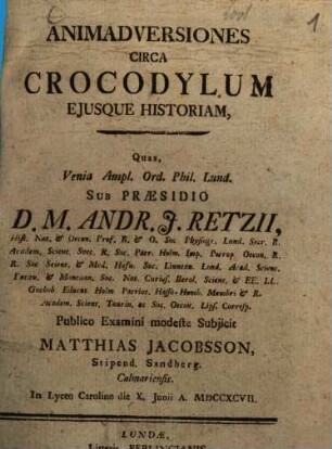 Animadversiones circa crocodylium eiusque historiam