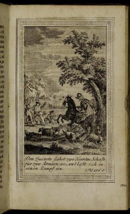 Don Quixote siehet zwo Heerden Schafe für zwo Armeen an, [...].