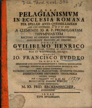 Pelagianismvm In Ecclesia Romana Per Bvllam Anti-Qvesnellianam