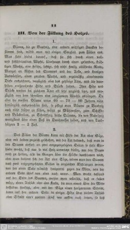 III. Von der Fällung des Holzes