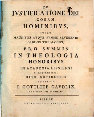 De iustificatione Dei coram hominibus