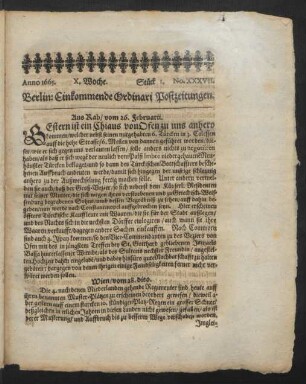 1665.10: Berlin: Einkommende Ordinari Postzeitungen