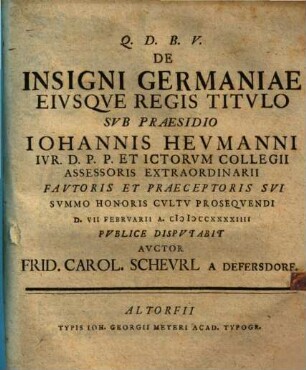 De Insigni Germaniae Eivsqve Regis Titvlo