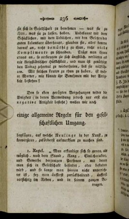 Einige allgemeine Regeln für den gesellschaftlichen Umgang.