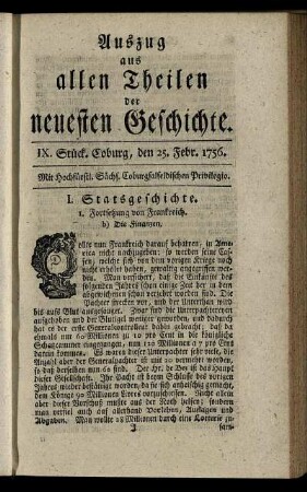 IX. Stück. Coburg, den 25. Febr. 1756.