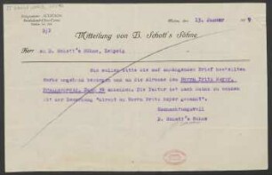 Brief an B. Schott's Söhne  : 13.01.1919