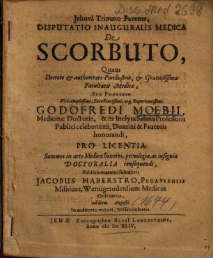 Disputatio Inauguralis Medica De Scorbuto