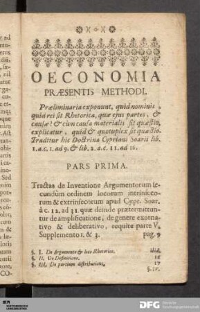 Oeconomia Præsentis Methodi.