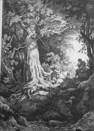 Ruhende Hirtenfamilie im Walde