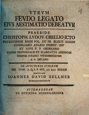 Vtrvm fevdo legato eivs aestimatio debeatvr