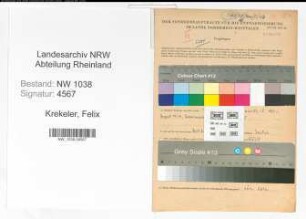 Entnazifizierung Felix Krekeler , geb. 18.07.1915 (Finanzbeamter)