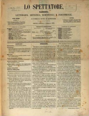 Lo Spettatore : rassegna letteraria, artística, scientifica e industriale. 1. 1855