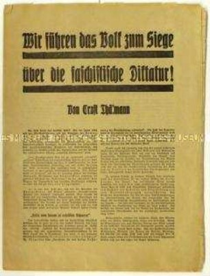 Flugschrift von Ernst Thälmann gegen SPD und NSDAP und Aufruf zum Beitritt