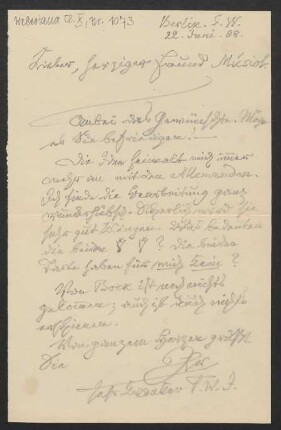 Brief an Robert Musiol : 22.06.1888