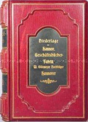 Werbeaufsteller in Form eines großen Buches (Attrappe) "Niederlage der Hannov. Geschäftsbücher-Fabrik W.Oldemeyer Nachfolger Hannover"