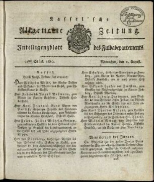 91tes Stueck, Mitwochen, den 1. August 1810