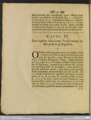Caput IV. Iura explicat Clericorum Professorumque viduis propria & singularia