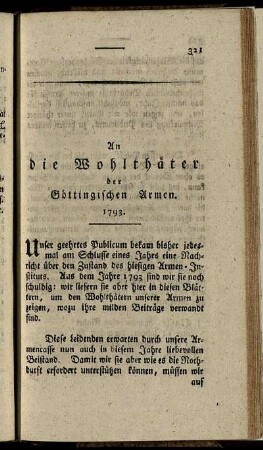 An die Wohlthäter der Göttingischen Armen. 1793.