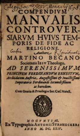 Compendium Manualis controversiarum hujus temporis de fide ac religione