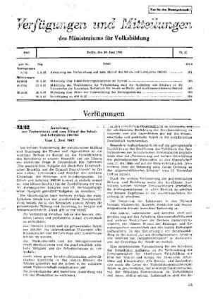 Anweisung zur Vorbereitung und zum Ablauf des Schul- und Lehrjahres 1962/63 vom 1. Juni 1962 ; [Verfügungen]